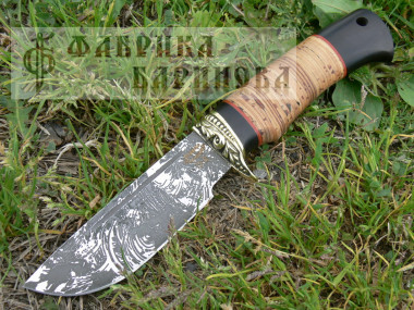 Нож Омуль-2 (сталь D2), рукоять латунь, береста. &mdash; Фабрика Баринова