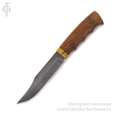 Нож Тайга-3 (сталь Дамаск) рукоять орех, п/литье латунь. &mdash; Фабрика Баринова