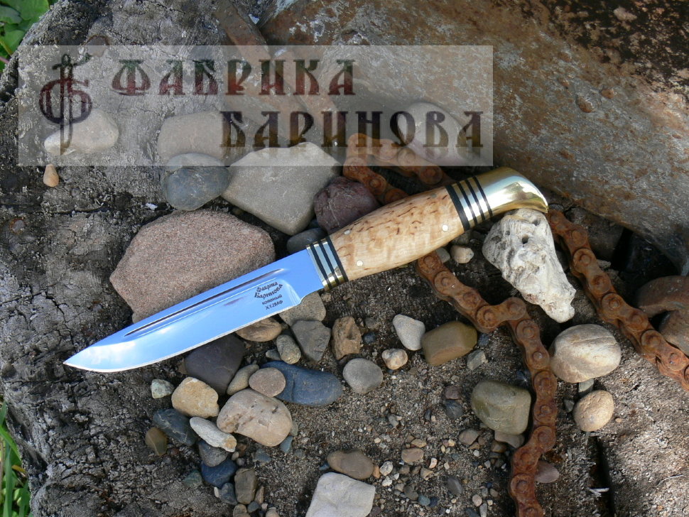 Нож Финка НКВД (сталь Х12МФ), рукоять карельская береза, латунь. фото 1 &mdash; Фабрика Баринова