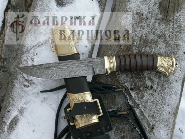 Нож Витязь-2/ дамаск/ х/л.латунь / в ножнах &mdash; Фабрика Баринова